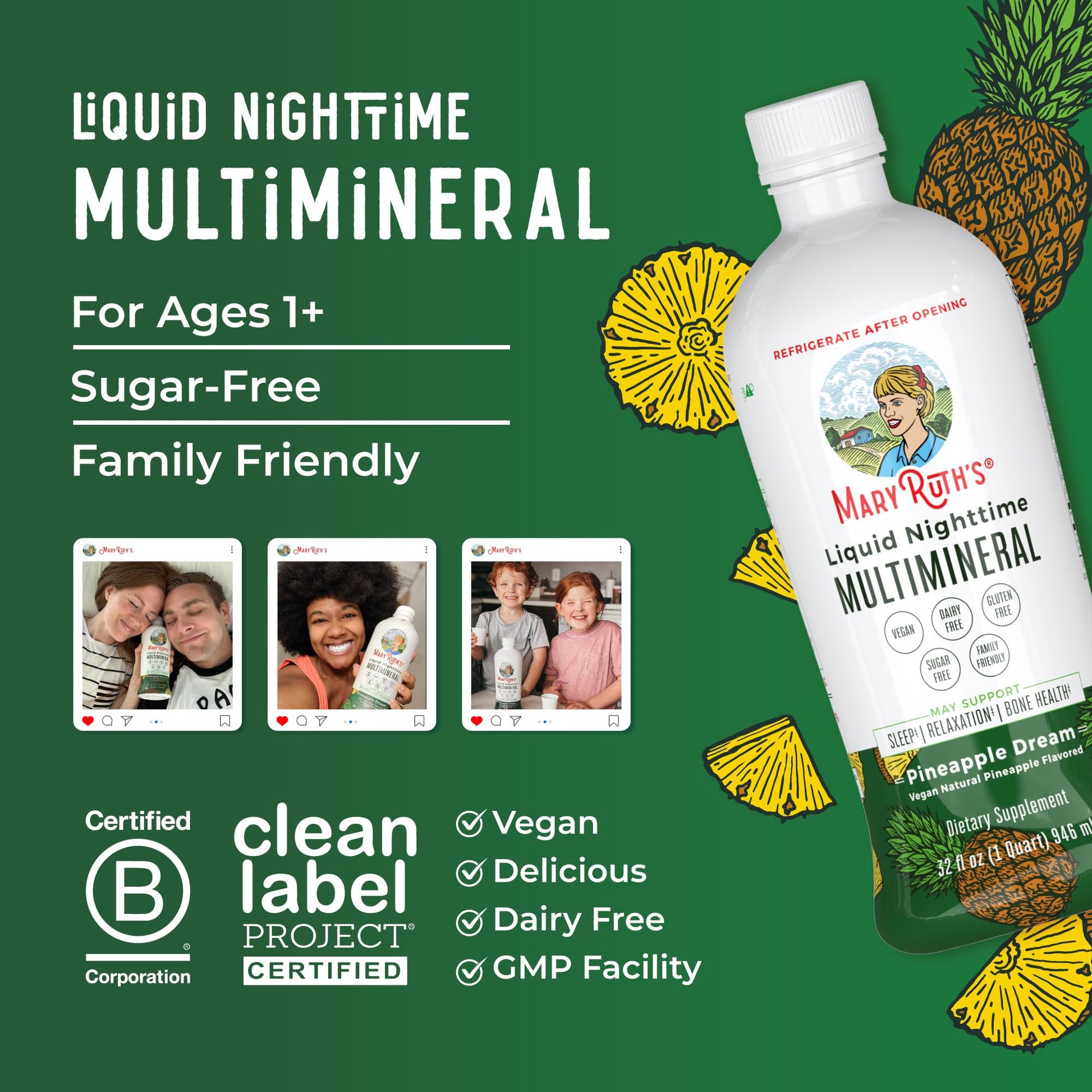 MaryRuth's Liquid Nighttime Multimineral | NO Melatonin | Bedtime Routine | Magnesium Citrate | Calcium | Zinc | Vitamin D3| Available in 4 Flavors | Vegan | Sugar Free | Gluten Free | 32 Oz - Nirvana Guru