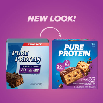 Pure Protein Bars, High Protein, Nutritious Snacks to Support Energy, Low Sugar, Gluten Free, Chocolate Deluxe, 1.76 oz., 12 Count(Pack of 1) (Packaging may vary)