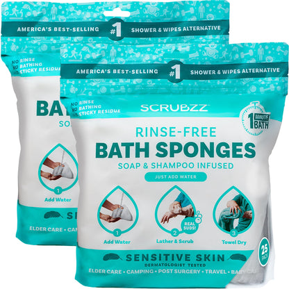 Scrubzz Disposable Rinse Free Bathing Wipes - 25 Pack - All-in-1 Single Use Shower Wipes, Simply Dampen, Lather, and Dry Without Shampoo or Rinsing Nirvana Guru