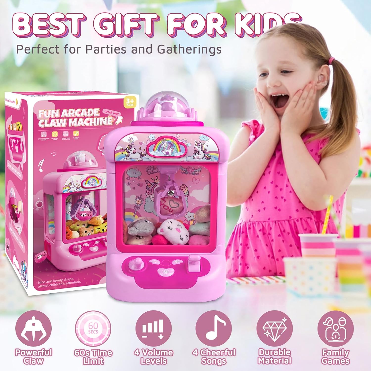 Claw Machine for Kids, Mini Vending Machine Girls Unicorn Toys, Candy Grabber Prize Dispenser with Sound & 20 Mini Plush Toys, Electronic Arcade Game Indoor Toy for Home Party Birthday Gifts Nirvana Guru