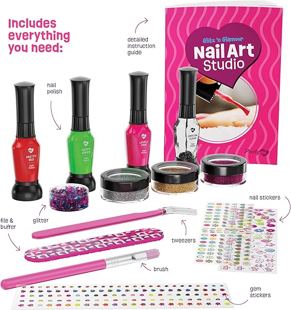 Nail Art Studio for Girls - Birthday Gift - Nail Polish Kit for Kids Ages 7-12 Years Old - Girl Gifts Ideas - Gift Set - Girly Stuff - Polish, Pens, Glitter, Stickers, Gems, Filer - 8 9 10 11 12 Year nirvanaguru