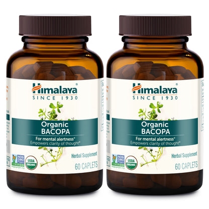 Himalaya Organic Bacopa Monnieri Nootropic Herbal Supplement, Supports Calm, Memory, Cognition, USDA Certified Organic, Non-GMO, 750 mg, 60 Plant-Based Caplets, 60 Day Supply - Nirvana Guru