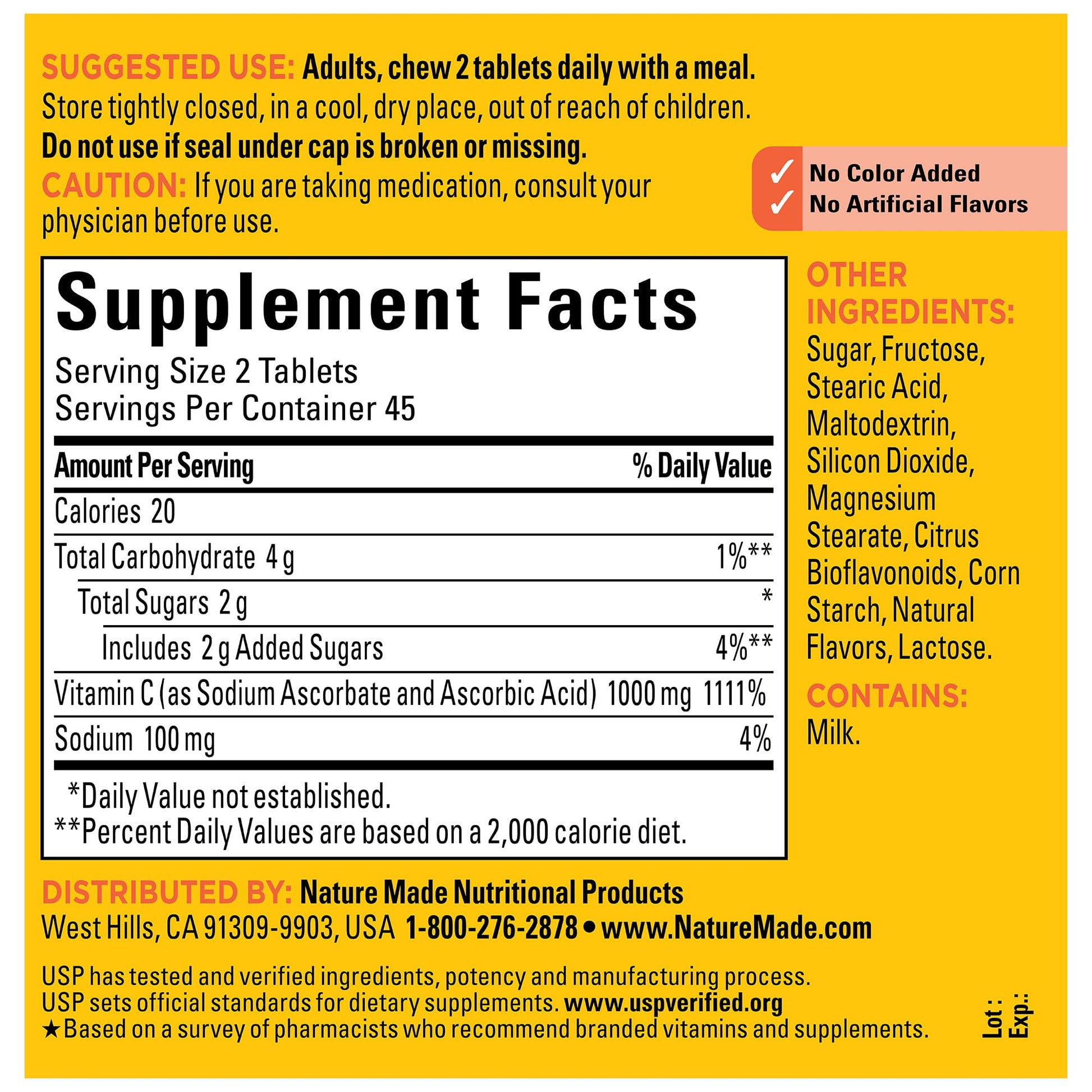 Nature Made Extra Strength Dosage Chewable Vitamin C 1000 mg per serving, Dietary Supplement for Immune Support, 90 Tablets, 45 Day Supply - Nirvana Guru