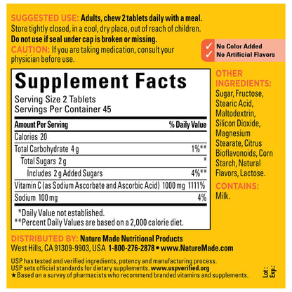 Nature Made Extra Strength Dosage Chewable Vitamin C 1000 mg per serving, Dietary Supplement for Immune Support, 90 Tablets, 45 Day Supply - Nirvana Guru
