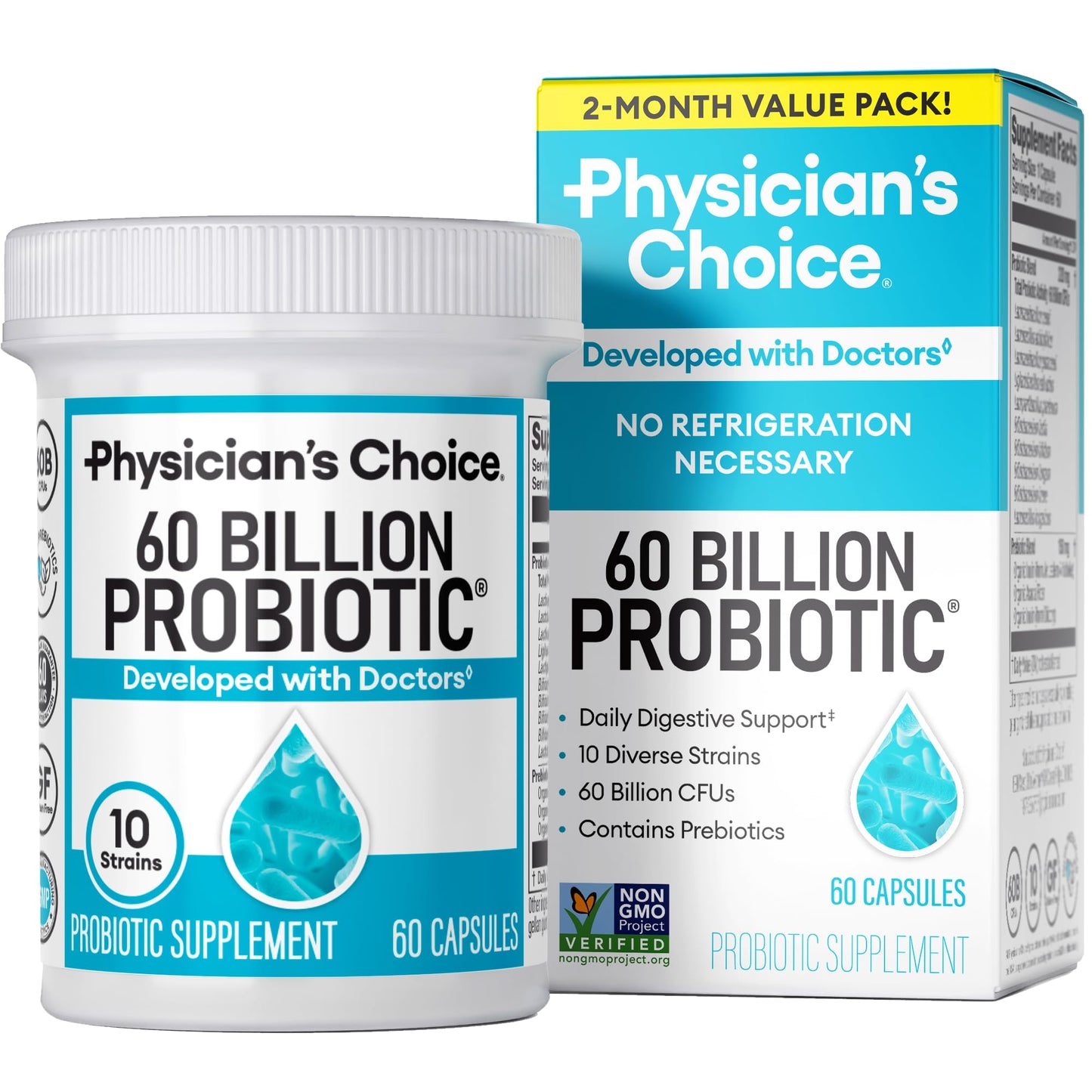 Physician's CHOICE Probiotics 60 Billion CFU - 10 Strains + Organic Prebiotics - Immune, Digestive & Gut Health - Supports Occasional Constipation, Diarrhea, Gas & Bloating - for Women & Men - 60ct Nirvana Guru