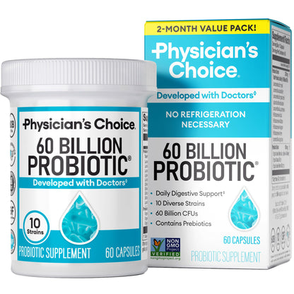 Physician's CHOICE Probiotics 60 Billion CFU - 10 Strains + Organic Prebiotics - Immune, Digestive & Gut Health - Supports Occasional Constipation, Diarrhea, Gas & Bloating - for Women & Men - 60ct Nirvana Guru