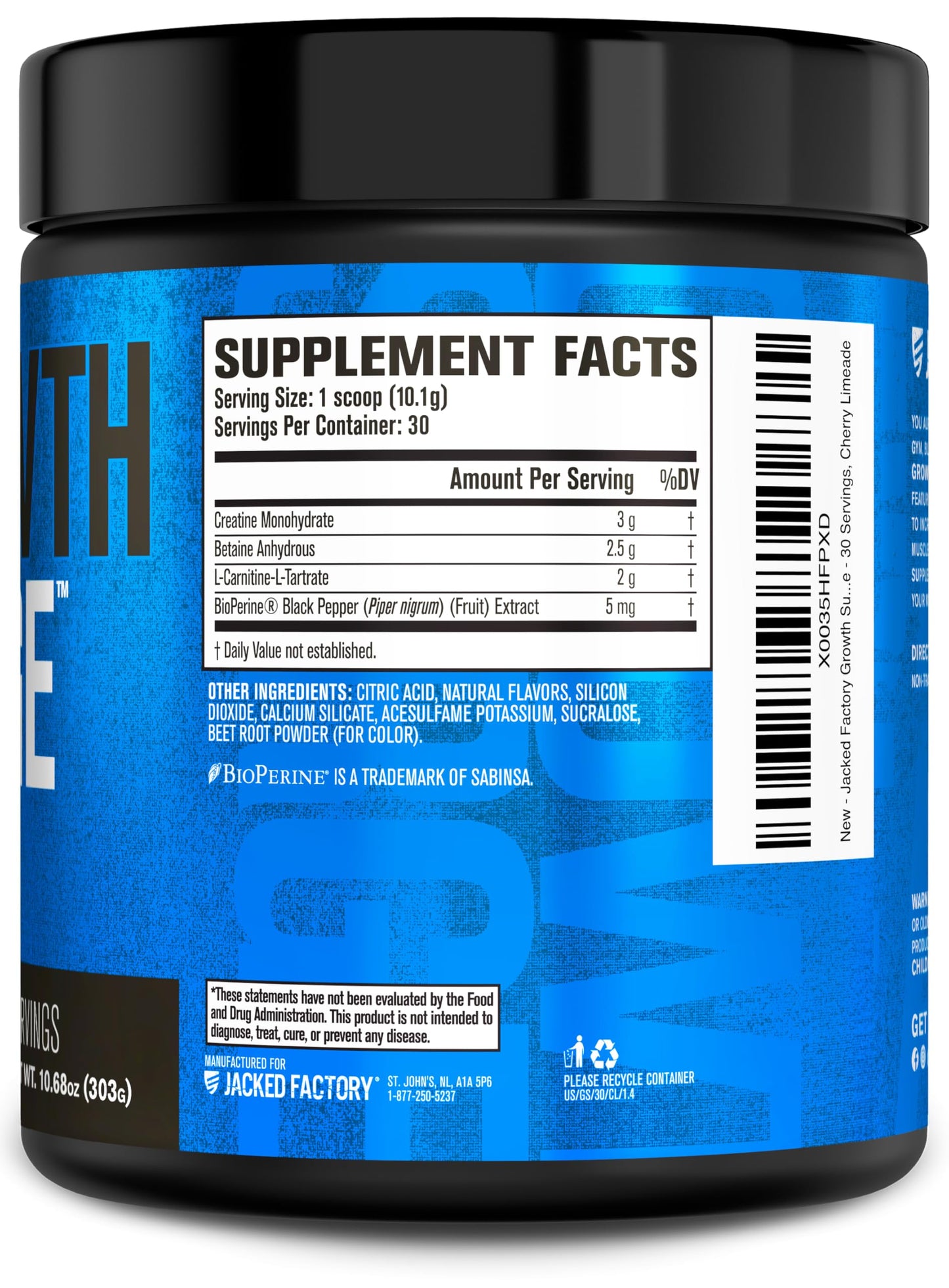 Jacked Factory Growth Surge Creatine Post Workout w/L-Carnitine - Daily Muscle Builder & Recovery Supplement with Creatine Monohydrate, Betaine, L-Carnitine L-Tartrate - 30 Servings, Swoleberry Nirvana Guru