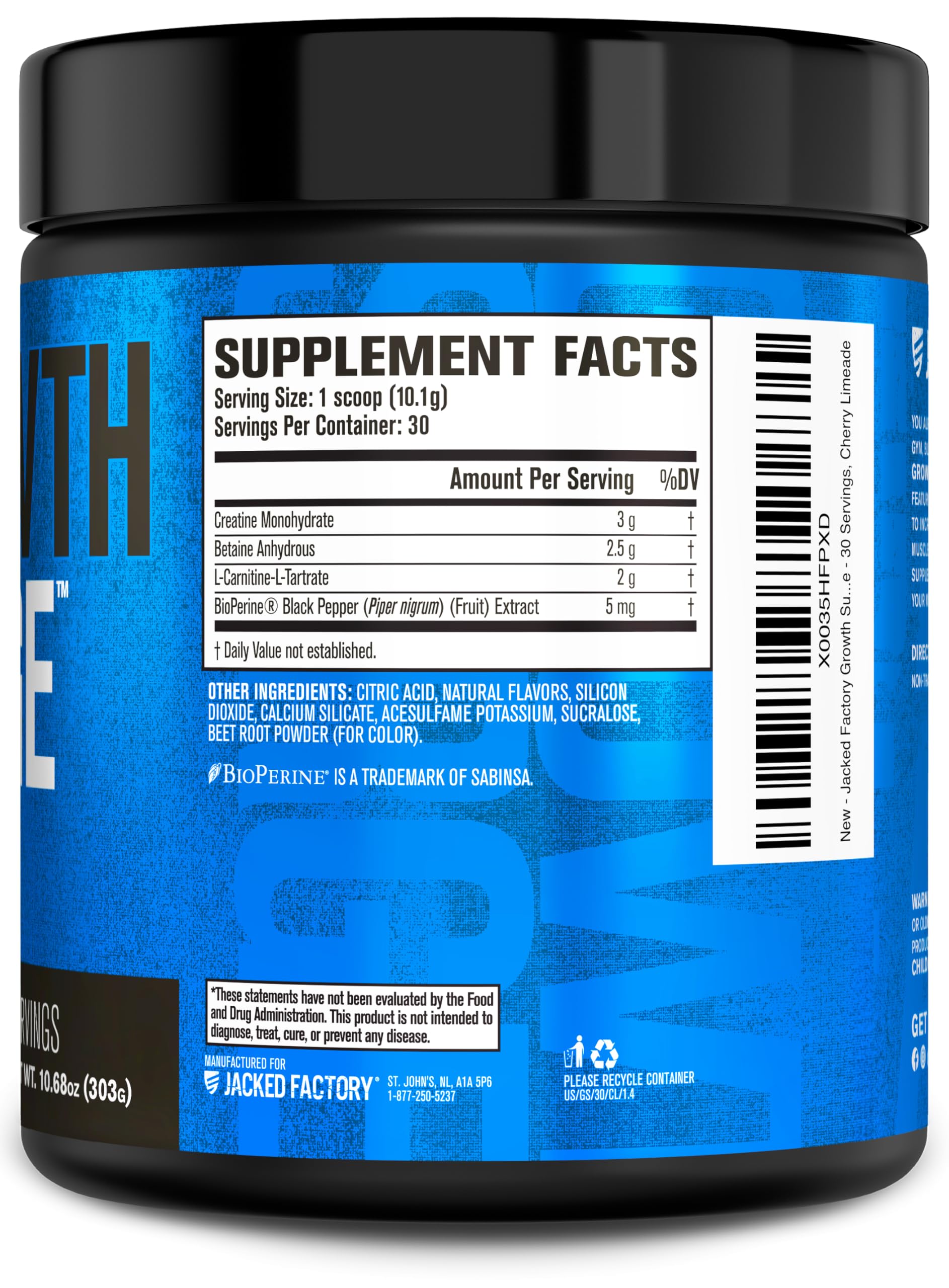 Jacked Factory Growth Surge Creatine Post Workout w/L-Carnitine - Daily Muscle Builder & Recovery Supplement with Creatine Monohydrate, Betaine, L-Carnitine L-Tartrate - 30 Servings, Swoleberry Nirvana Guru