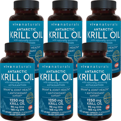 Viva Naturals Antarctic Krill Oil Omega 3 Supplements 1250 mg - DHA EPA Omega-3 & Astaxanthin Concentration for Joint Health, No Fish Burp - 60 Omega 3 Krill Oil Capsules - Nirvana Guru