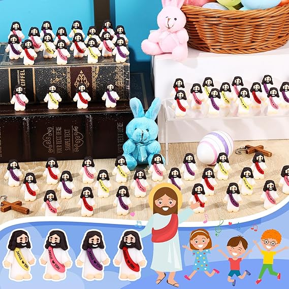 Bememo 100 Pcs Little Jesus Figures Jesus Loves You Original Design Rubber Pocket Toys Little Figures to Hide and Seek Sunday School Religious Party Share Gifts(Bright Colors) Nirvana Guru