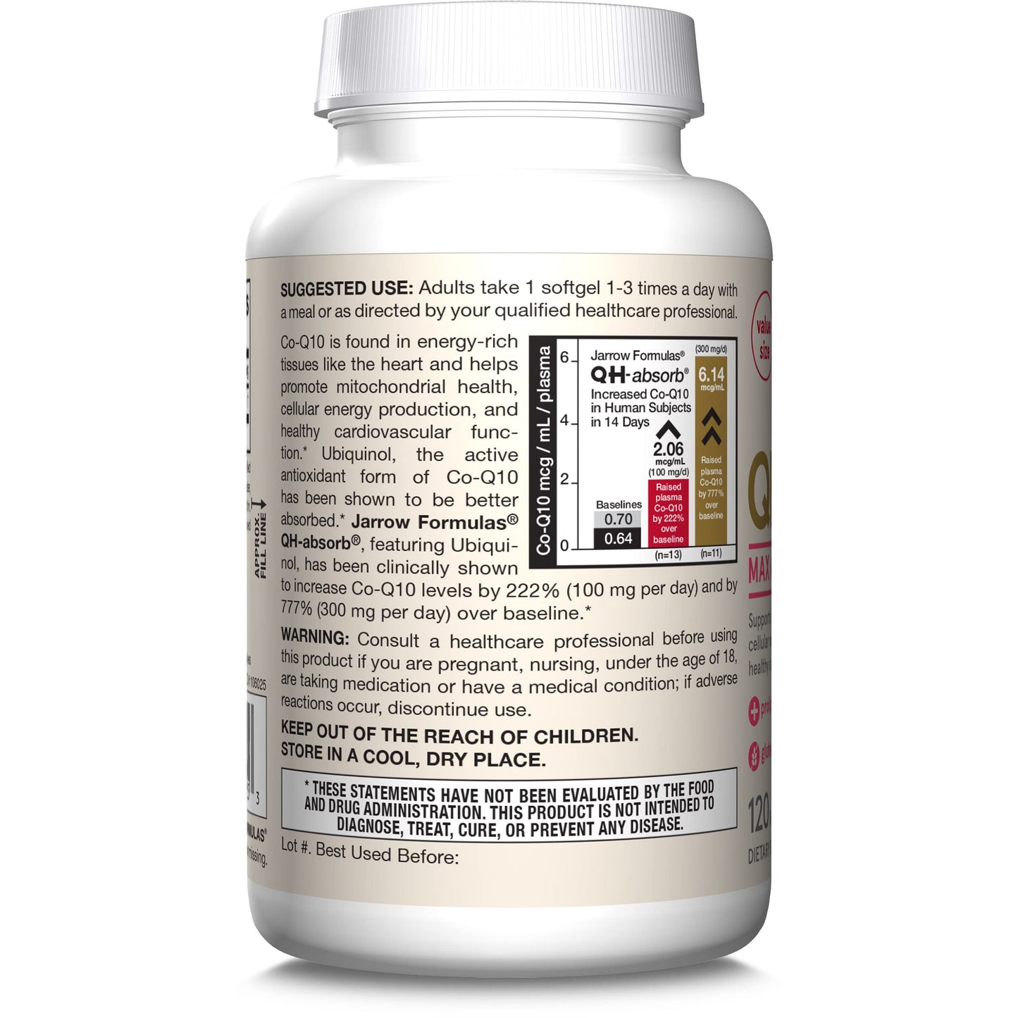 Jarrow Formulas® QH-Absorb®, 100 mg, Ubiquinol Dietary Supplement for Healthy Cardiovascular Function, 120 Softgels, 120 Day Supply - Nirvana Guru