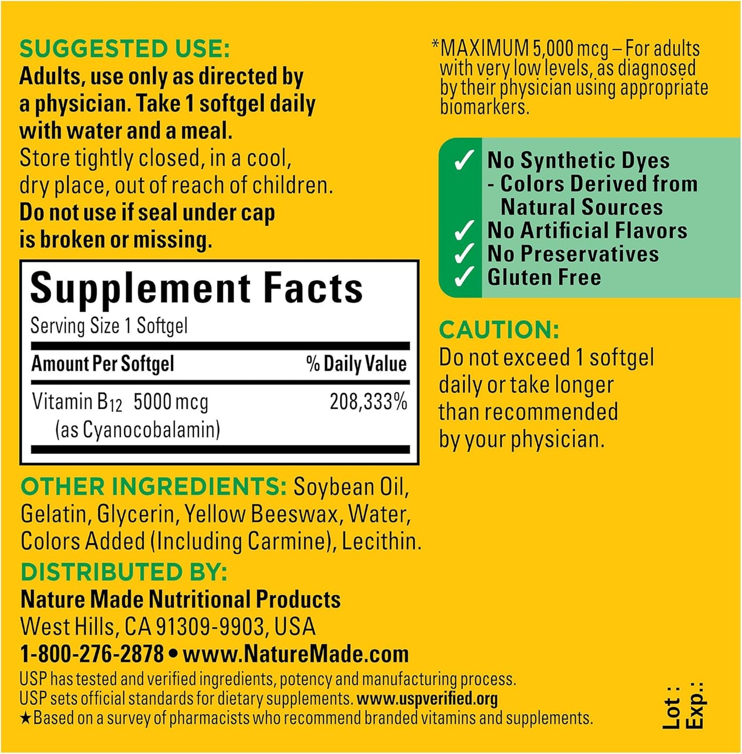 Nature Made Maximum Strength Vitamin B12 5000 mcg, Dietary Supplement for Energy Metabolism Support, 60 Softgels, 60 Day Supply - Nirvana Guru