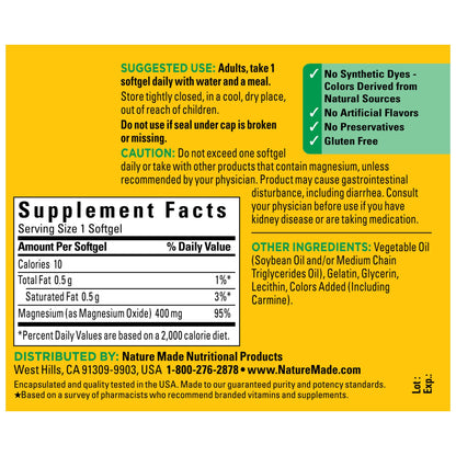 Nature Made Extra Strength Magnesium Oxide 400 mg, Magnesium Supplement for Muscle, Nerve, Bone and Heart Support, 110 Softgels, 110 Day Supply - Nirvana Guru