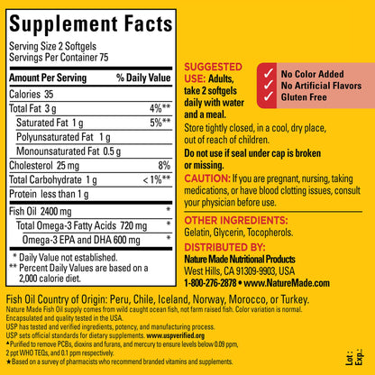 Nature Made Fish Oil Omega 3 Supplements, 1200mg Softgels, Omega 3 Fish Oil for Healthy Heart Support, 100 Softgels, 50 Day Supply Nirvana Guru