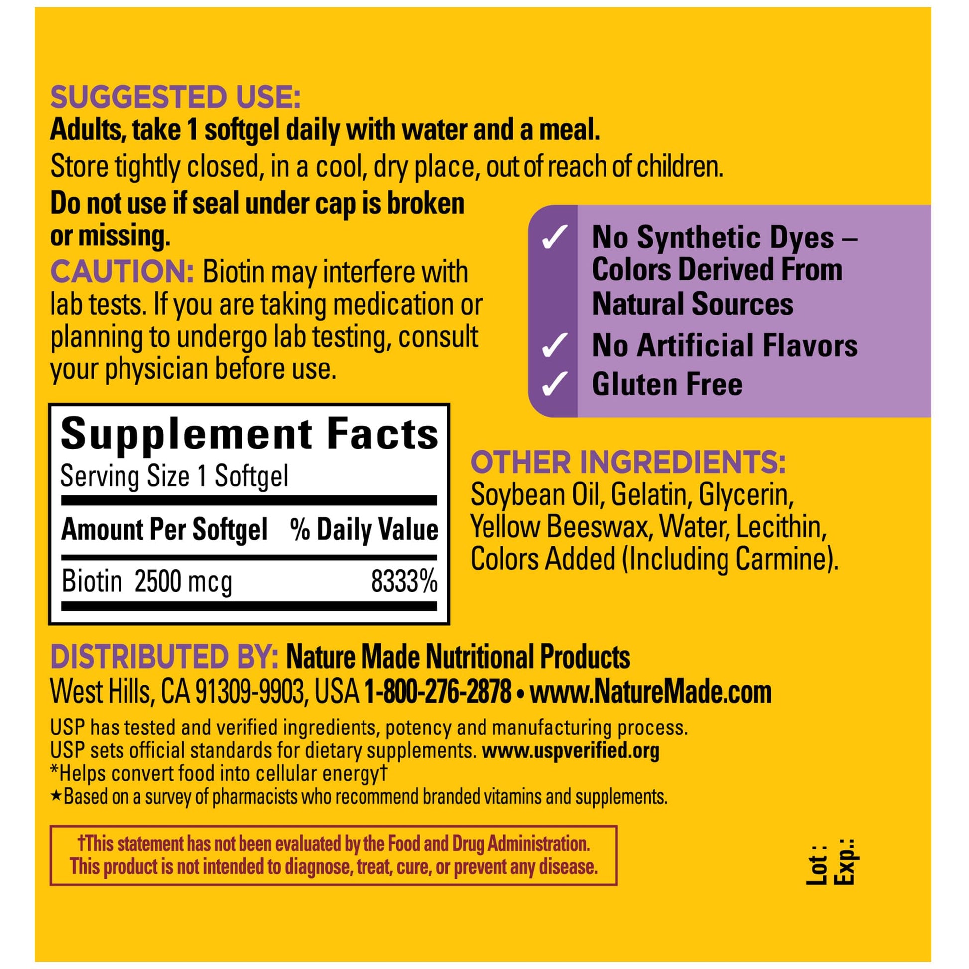 Nature Made Extra Strength Biotin 2500 mcg, Dietary Supplement For Healthy Hair, Skin & Nail Support, 150 Softgels, 150 Day Supply - Nirvana Guru