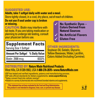 Nature Made Extra Strength Biotin 2500 mcg, Dietary Supplement For Healthy Hair, Skin & Nail Support, 150 Softgels, 150 Day Supply - Nirvana Guru