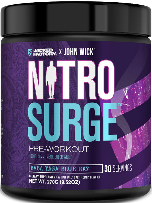 Jacked Factory NITROSURGE Pre Workout Supplement - Energy Booster, Instant Strength Gains, Clear Focus & Intense Pumps - NO Booster & Powerful Preworkout Energy Powder - 30 Servings, Blue Raspberry