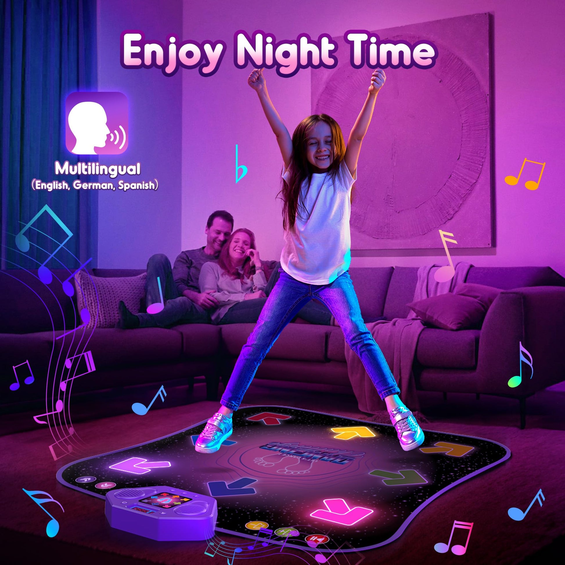 Flooyes Dance Mat Toys for 3-12 Year Old Kids, Electronic Dance Pad with Light-up 6-Button Wireless Bluetooth, Music Dance with 5 Game Modes, Birthday Toys Gifts for 3 4 5 6 7 8 9 10+ Year Old Girls Nirvana Guru