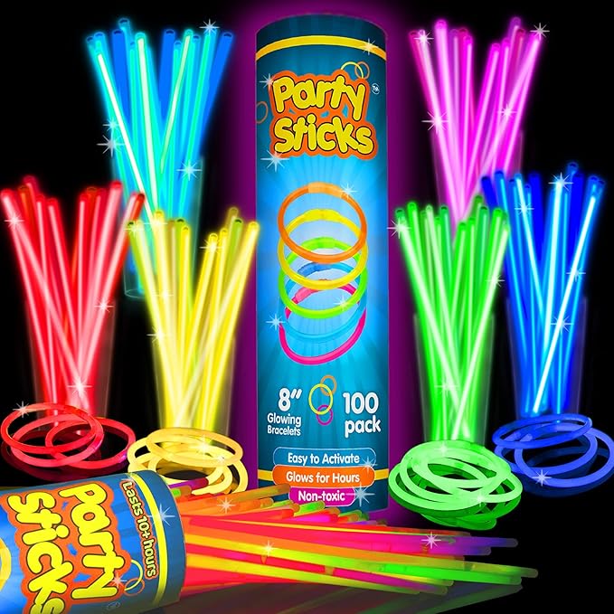 PartySticks Glow Sticks Party Supplies 100pk - 8 Inch Glow in the Dark Light Up Sticks Party Favors, Glow Decorations, Neon Party Glow Necklaces and Glow Bracelets with Connectors nirvanaguru