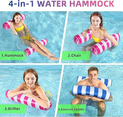JUXIAO 5 Pack Upgrated XL Water Pool Floats, 4-in-1 (Hammock, Saddle, Lounge Chair, Drifter) Multi-Purpose Water Pool Float, Non-Stick PVC Material nirvanaguru