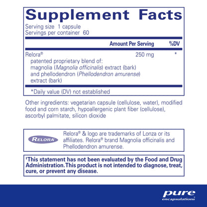 Pure Encapsulations Relora | Hypoallergenic Supplement Promotes Healthy Cortisol and DHEA Production and Moderates Occasional Stress | 60 Capsules - Nirvana Guru