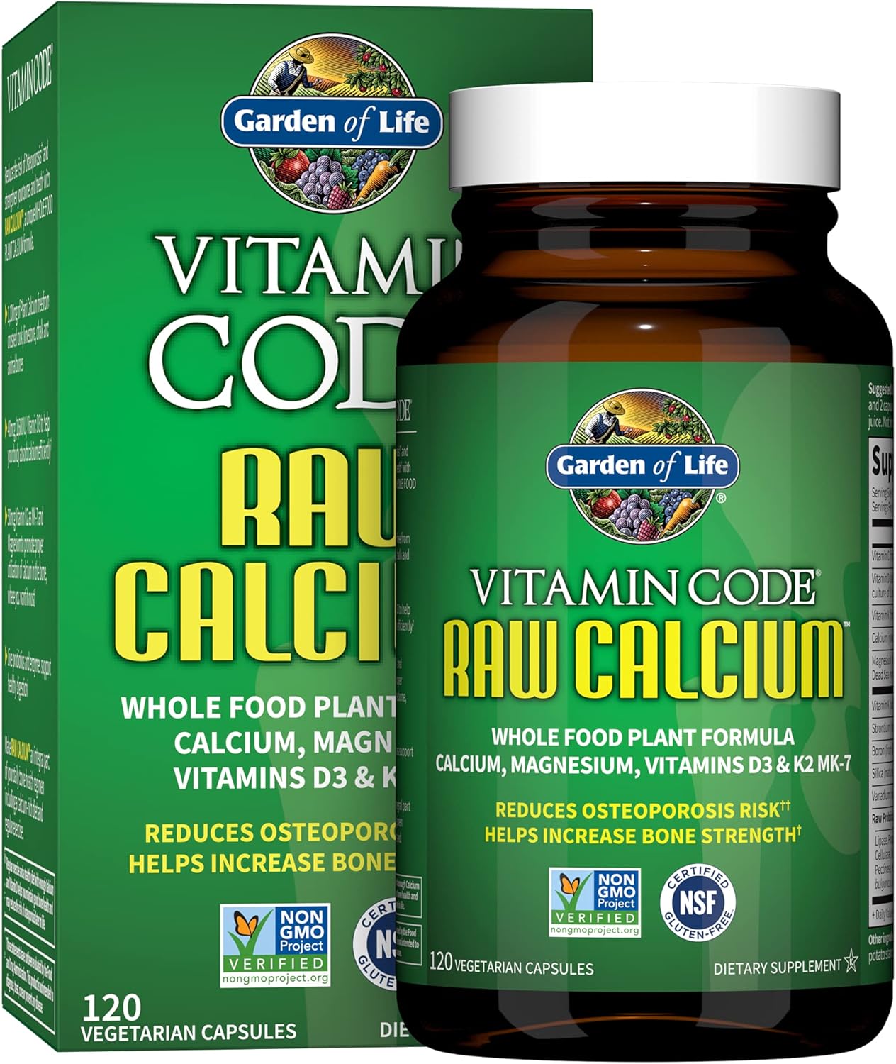 Garden of Life Raw Calcium Supplement for Women and Men - Vitamin Code Made from Whole Foods with Magnesium, K2, Vitamin D3 and Vitamin C, for Bone Strength, Probiotics for Digestion, 120 Capsules - Nirvana Guru