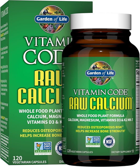 Garden of Life Raw Calcium Supplement for Women and Men - Vitamin Code Made from Whole Foods with Magnesium, K2, Vitamin D3 and Vitamin C, for Bone Strength, Probiotics for Digestion, 120 Capsules - Nirvana Guru