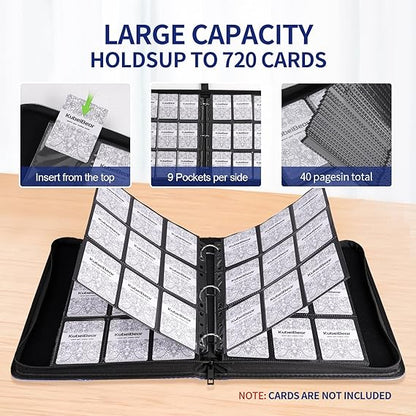 Premium 9-Black Pocket Card Binder – 720 Collection Binder Folder Card Album Card Holder Fit for MTG Football Play Cards (Black, 9 Pocket) nirvanaguru