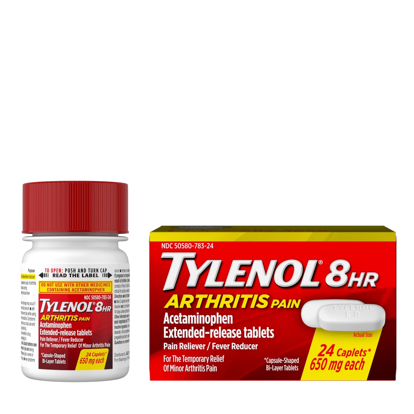 Tylenol 8HR Arthritis Pain Relief Caplets, 650 mg Acetaminophen for Minor Arthritis & Joint Pain, Fever Reducer, Extended Release, Gentle on Stomach, FSA or HSA Eligible, 100 ct