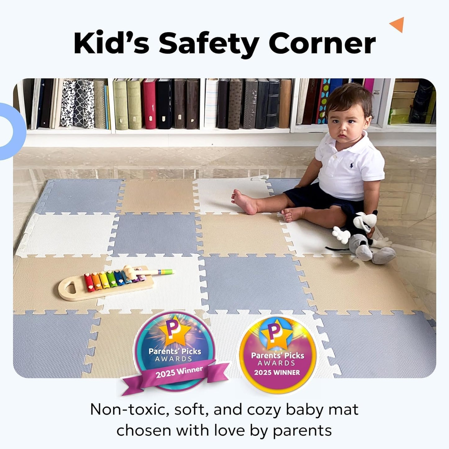 MioTetto Foam Floor Tiles for Kids - Non-Toxic Comfortable Baby Play Mat and Interlocking Foam Tiles, Fits with 50x50 Playpen Mat for Crawling & Development, Soft Play Mat for Babies 6-12 Months Nirvana Guru