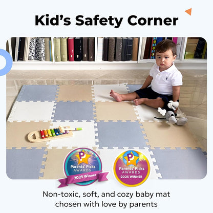 MioTetto Foam Floor Tiles for Kids - Non-Toxic Comfortable Baby Play Mat and Interlocking Foam Tiles, Fits with 50x50 Playpen Mat for Crawling & Development, Soft Play Mat for Babies 6-12 Months Nirvana Guru