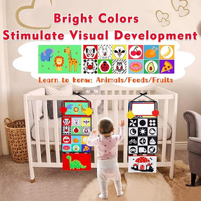 Tummy Time Baby Mirror Infant Toys Newborn 0 3 Months Brain Development with Crinkle Cloth Book Teether Black and White High Contrast Baby Toys 2 4 5 0-6 Month Boys Girls Sensory Activity Shower Gifts nirvanaguru