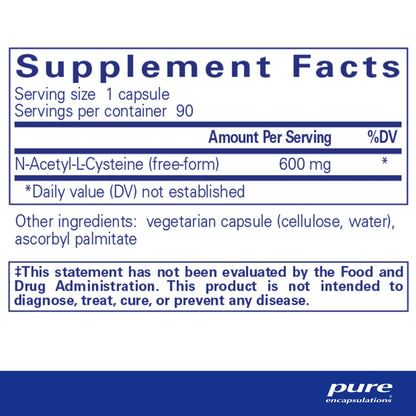 Pure Encapsulations NAC 600 mg - N-Acetyl Cysteine NAC Supplement for Lung Health & Immune Support, Liver Support & Antioxidants* - with Freeform N-Acetyl-L-Cysteine - 90 Capsules Nirvana Guru