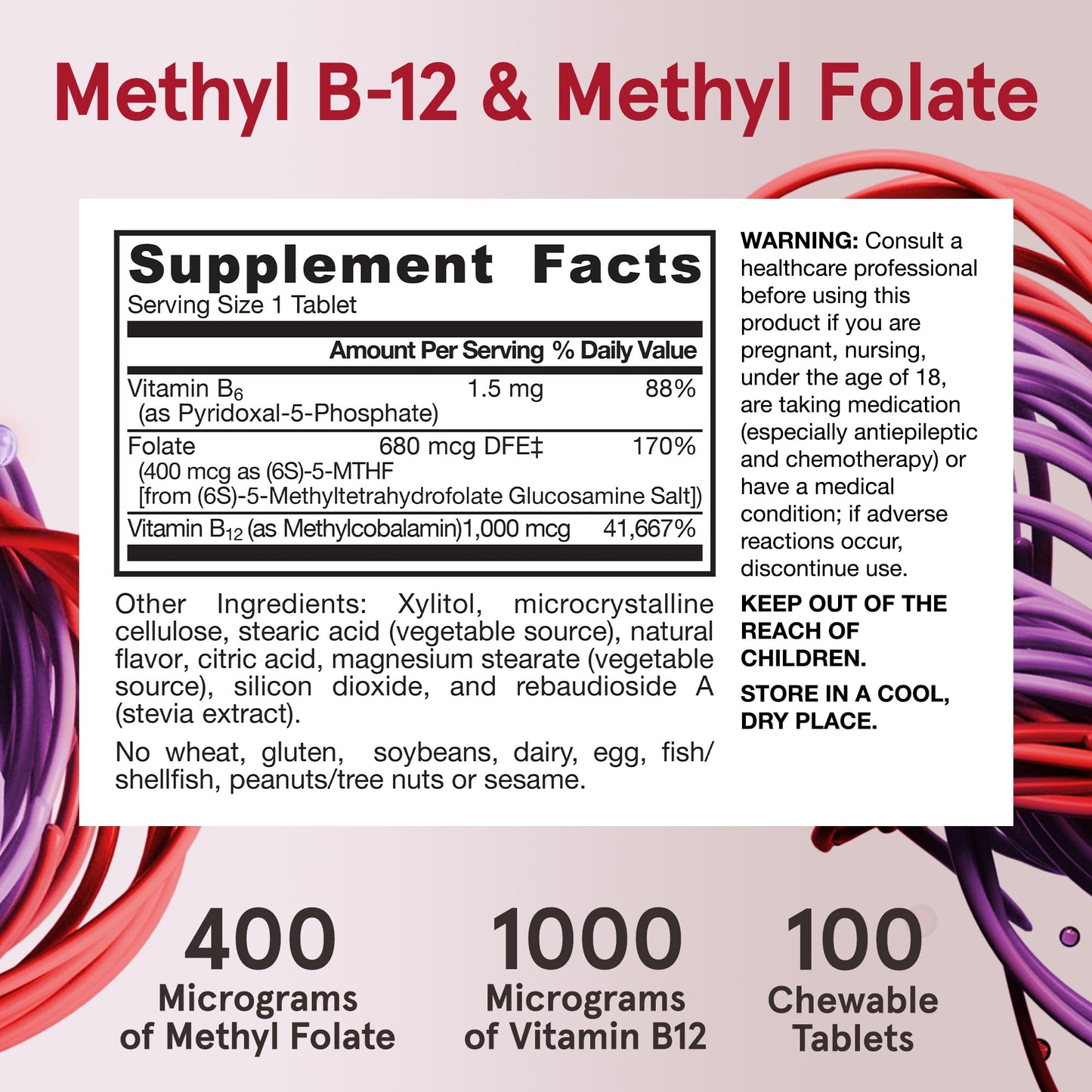 Jarrow Formulas Extra Strength Methyl B-12 1000 mcg & Methyl Folate 400 mcg + P-5-P, Dietary Supplement for Cellular Energy Metabolism and Cardiovascular Support, 100 Chewable Tablets, 100 Day Supply - Nirvana Guru