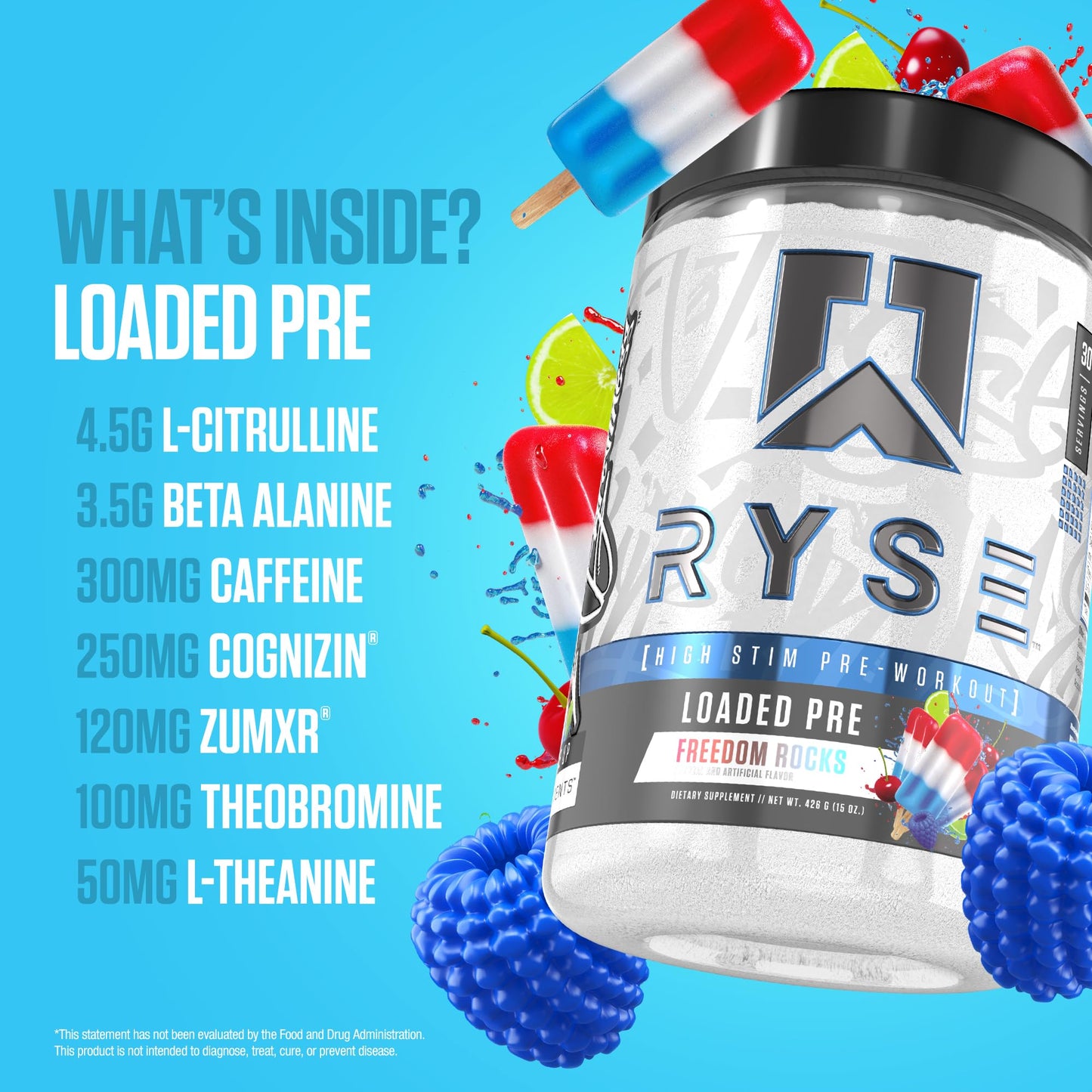 RYSE Loaded Pre Workout Powder - Ring Pop Cherry - Daily Pre-Workout for Men & Women with 325mg Caffeine, Beta Alanine, and Citrulline for Pump, Focus, and Energy - 30 Servings Nirvana Guru
