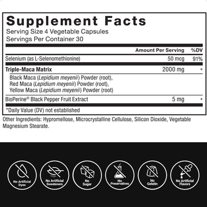 Force Factor Maca Max, Maca Root Capsules to Maximize Vitality & Performance, Made with Black Maca, Red Maca, & Yellow Maca Powder, Maca Root Powder, 2000mg, 120 Capsules
