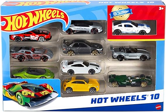 Hot Wheels Toy Cars & Trucks 10-Pack, Set of 10 1:64 Scale Vehicles, Includes Race Cars, Semi, Rescue or Construction Trucks (Styles May Vary) nirvanaguru