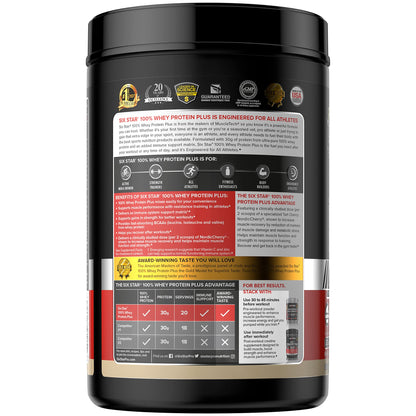 Six Star Whey Protein Powder Plus - Muscle Building & Recovery Formula with Whey Isolate Powder, BCAAs, 30g Protein, Immune Support - Post-Workout Supplement - Triple Chocolate, 1.8 lbs