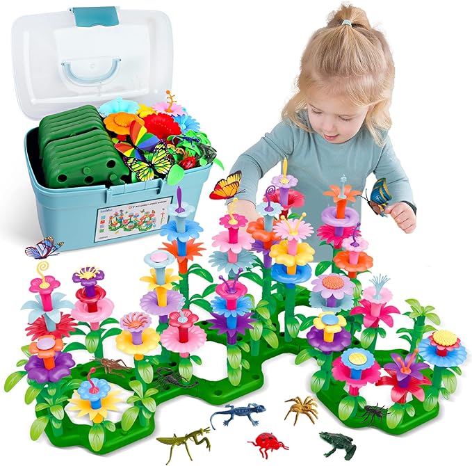 Toys Gifts for 2 3 4 5 6 Years Old Toddler Girls Boys, 156 PCS Insect Flower Garden Building Educational STEM Learning Pretend Play Gardening Set, Christmas Birthday Gifts for Preschool Kids Age 2+ nirvanaguru