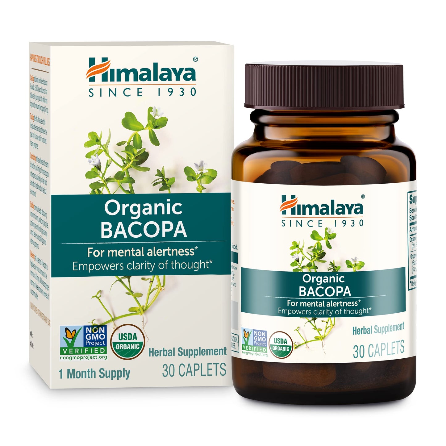 Himalaya Organic Bacopa Monnieri Nootropic Herbal Supplement, Supports Calm, Memory, Cognition, USDA Certified Organic, Non-GMO, 750 mg, 60 Plant-Based Caplets, 60 Day Supply - Nirvana Guru