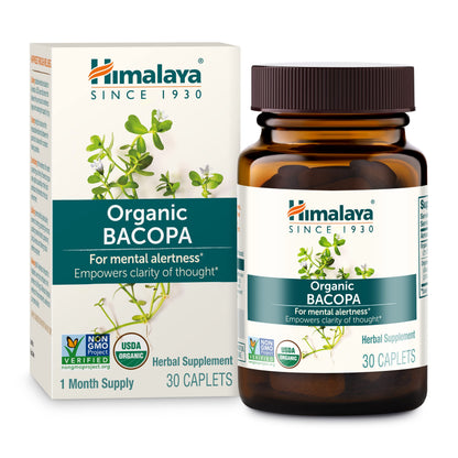 Himalaya Organic Bacopa Monnieri Nootropic Herbal Supplement, Supports Calm, Memory, Cognition, USDA Certified Organic, Non-GMO, 750 mg, 60 Plant-Based Caplets, 60 Day Supply - Nirvana Guru