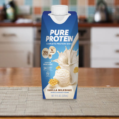 Pure Protein Vanilla Protein Shake, 30g Complete Protein, Vitamins A, C, D, and E plus Zinc to Support Immune Health, Ready to Drink and Keto-Friendly, 11oz Bottles, 12 Pack Nirvana Guru