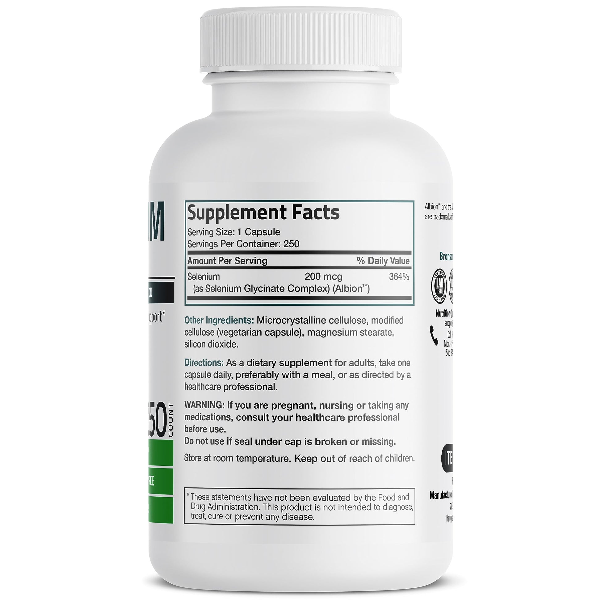 Bronson Selenium 200 mcg – Yeast Free Chelated Amino Acid Complex - Essential Trace Mineral with Superior Absorption, 250 Vegetarian Capsules Nirvana Guru