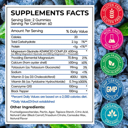 Magnesium Glycinate Gummies 600mg, High Absorption Magnesium Gummies with L-Threonate, Calcium, Vitamin B6, D3, Sugar Free Chews for Adults & Kids Relaxation, Stress Relief, Night Rest Nirvana Guru