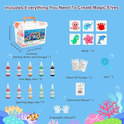 Kiditos Magic Water Elf Toy Kit–Squishies for Kids, 10 Gels & 6 Molds, Magic Gel Water Pets Sensory Toy, Fun DIY Craft Kit, Party Favors, Birthday & Christmas Gifts for Kids Ages 3+ nirvanaguru