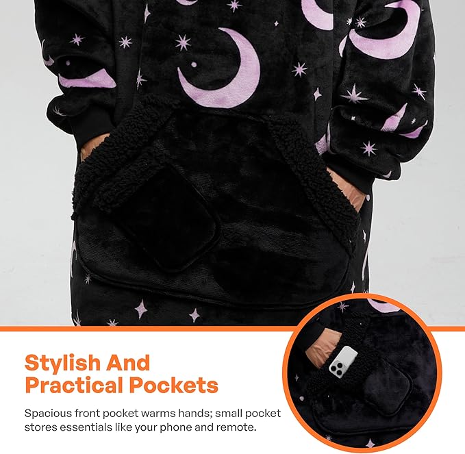 Giggling Getup Wearable Blanket Hoodie for Women and Men Sherpa Fleece Hooded Blanket Sweatshirt Warm Cozy Sherpa Wearable Throw Oversized Hoodie with Giant Pocket & Sleeves for Adult Halloween Cat nirvanaguru
