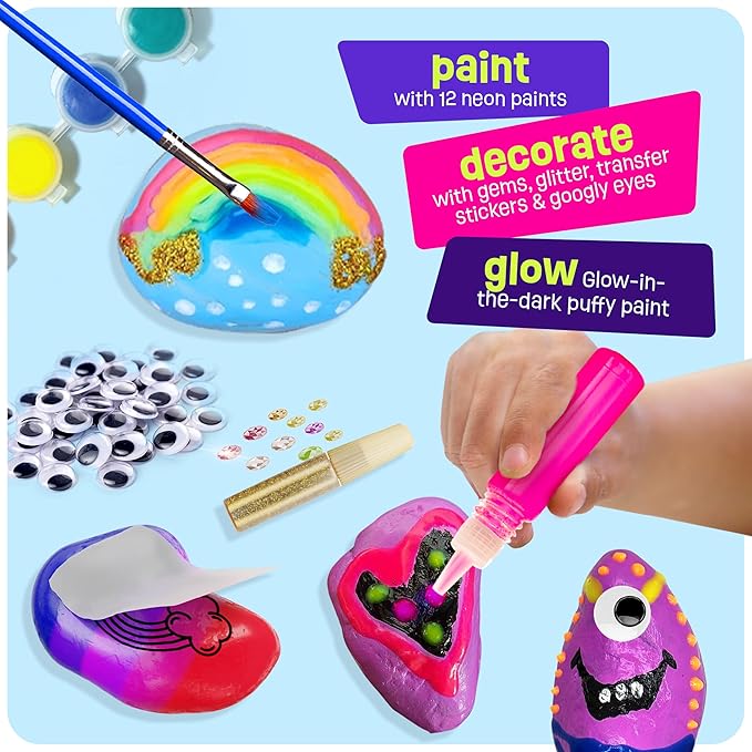 Dan&Darci Kids Rock Painting Kit - Glow in The Dark - Arts & Crafts Gifts for Boys and Girls Ages 6-12 - Craft Activities Kits - Creative Art Toys for 6, 7, 8, 9, 10, 11 & 12 Year Old Kid nirvanaguru
