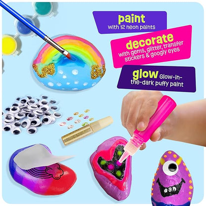 Dan&Darci Kids Rock Painting Kit - Glow in The Dark - Arts & Crafts Gifts for Boys and Girls Ages 6-12 - Craft Activities Kits - Creative Art Toys for 6, 7, 8, 9, 10, 11 & 12 Year Old Kid nirvanaguru