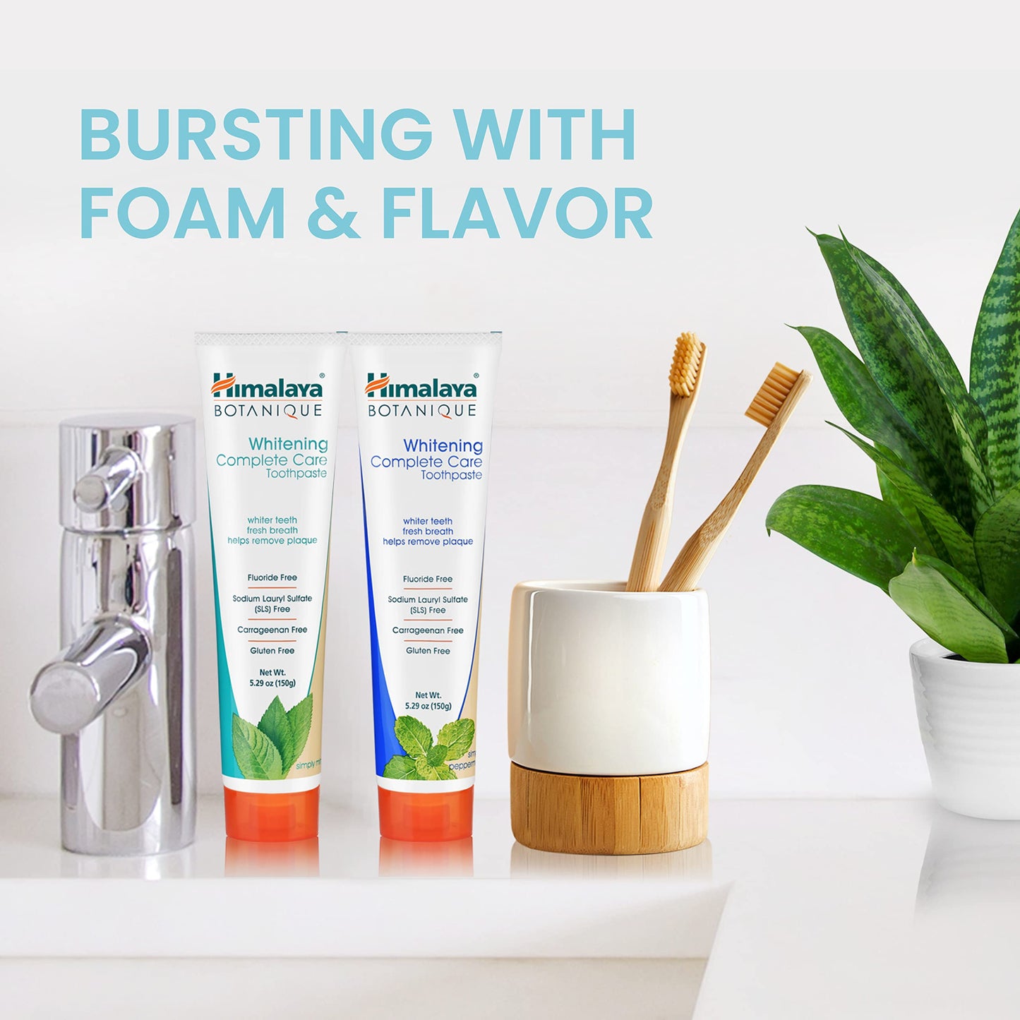 Himalaya Botanique Whitening Complete Care Toothpaste, Teeth Whitening, Fights Plaque, Fluoride Free, No Artificial Flavors, SLS Free, Cruelty Free, Foaming, Simply Mint Flavor, 5.29 Oz, 2 Pack - Nirvana Guru