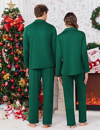 Ekouaer Christmas Family Matching Pajamas Long Sleeve Button Down Pj Set Festival Party Sleepwear nirvanaguru